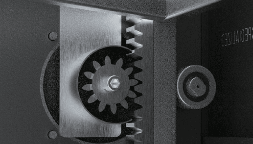 Transport platform guide rollers and rack gear